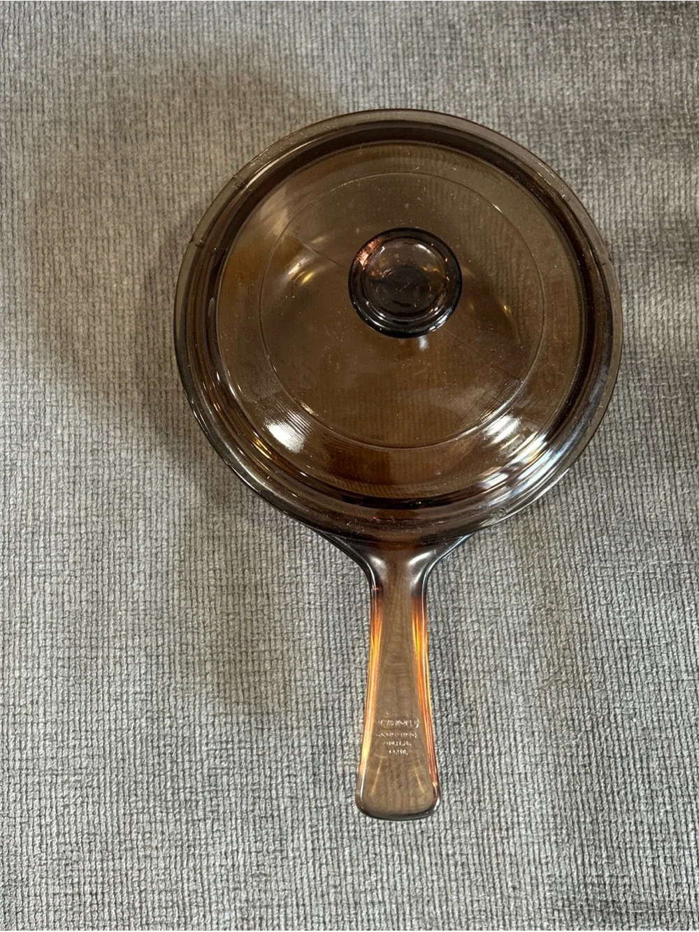 Vintage Vision by Corning Amber Glass 0.5 L Sauce Pan Pot USA W/Pyrex Lid USA